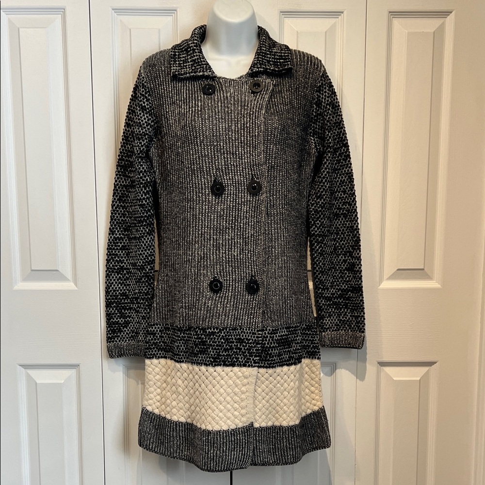 Desigual Black/Cream Double Breasted Cardigan‎ Sweater Size L